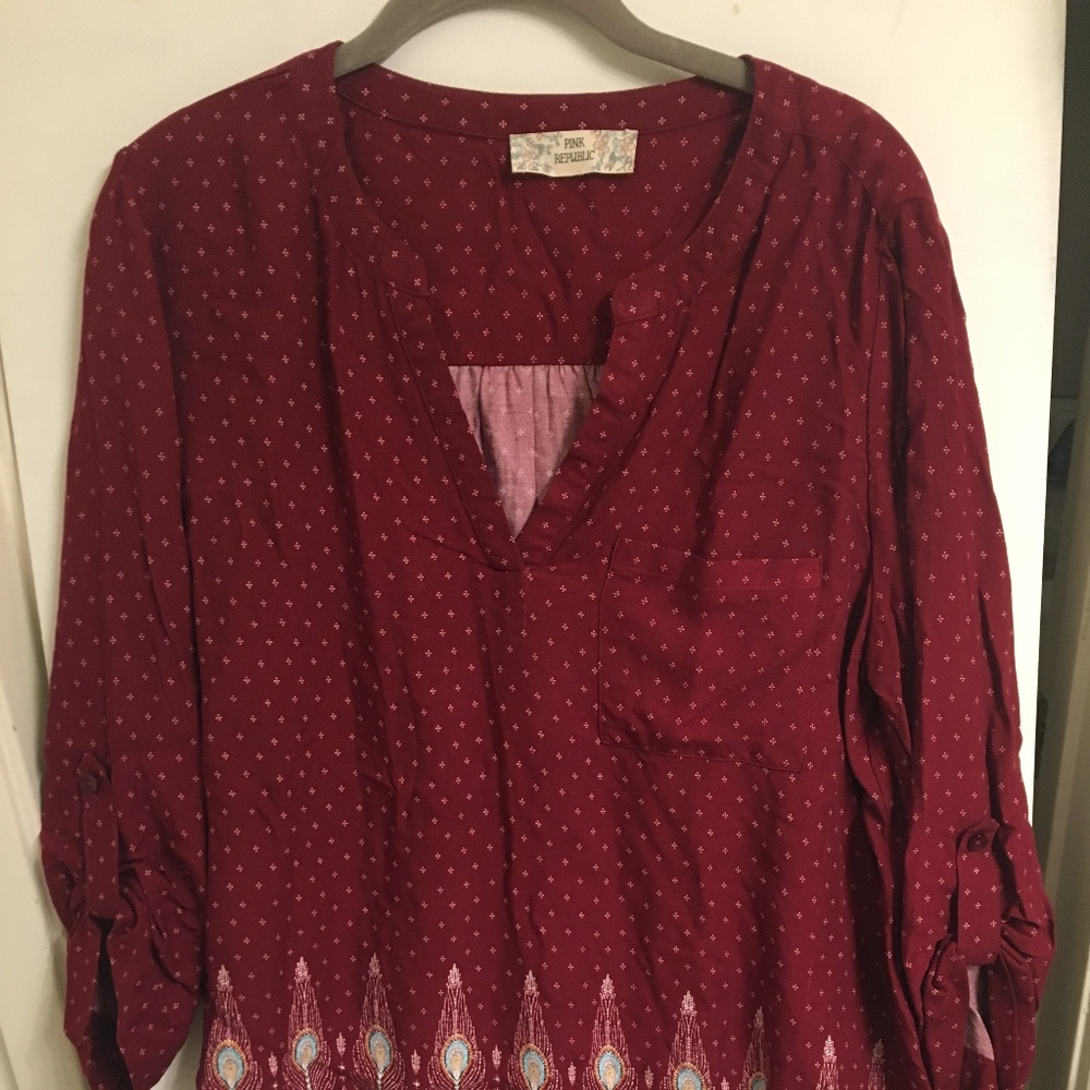Red Peasant Top Pink Republic Size L